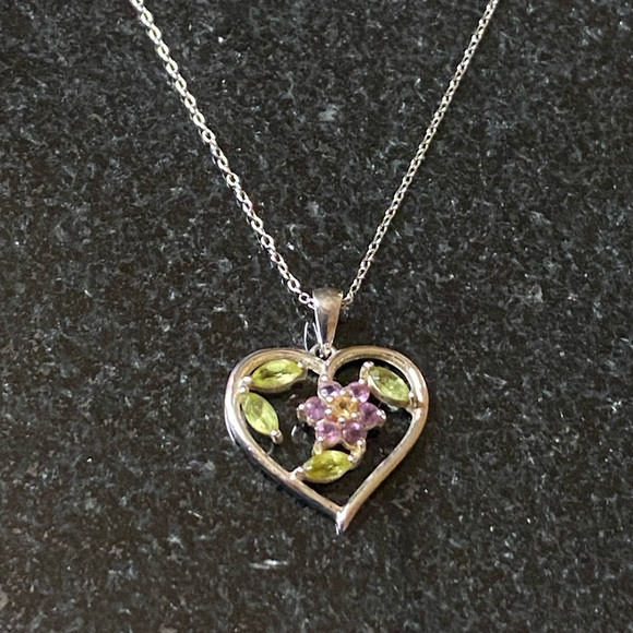 Sterling Silver Multi Gemstone Heart Necklace - Picture 2 of 7